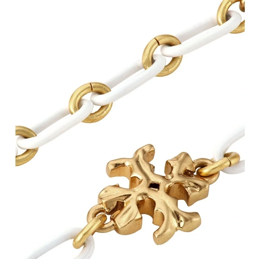 🆕Tory Burch Authentic Roxanne-Gold-Plated & Ivory Acrylic Logo Chain Bracelet